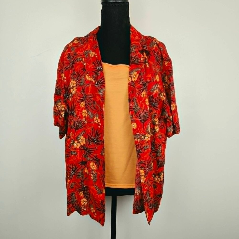 Sag Harbor XL Tropical Floral Layered Blouse Attached Tank Top Vacation